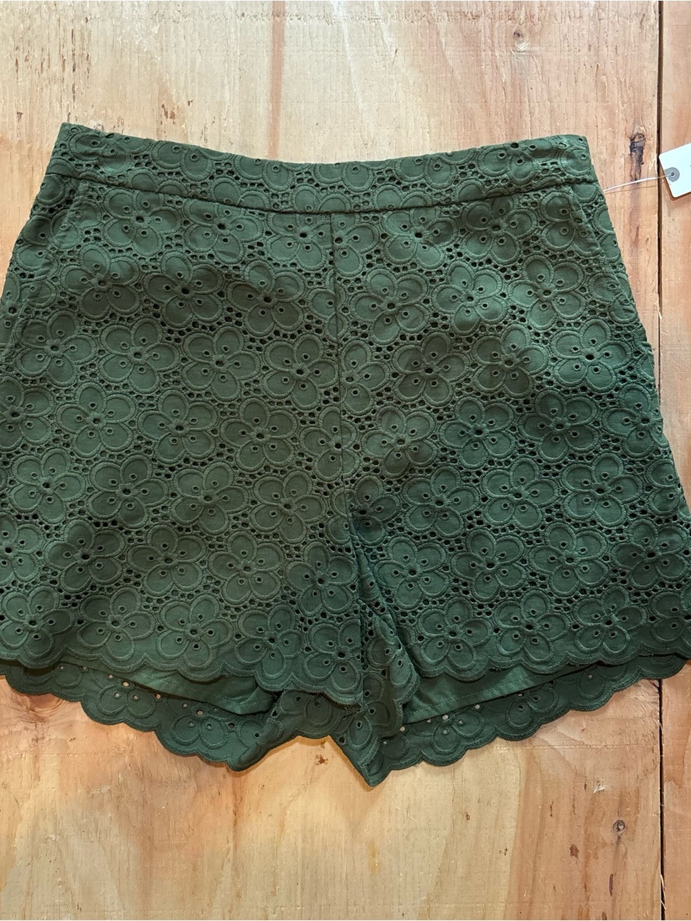 Maeve Olive Eyelet Lace High-Waist Shorts